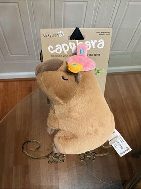 Dexypaw  DANBAR  CAPYBARA with Strawberry on Top Dog Toy 8”clinker & Squeaker